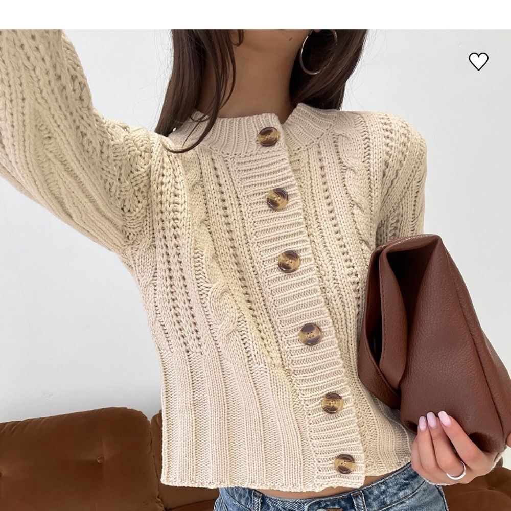 Princess Polly Donielle Cable Knit Cardigan Beige